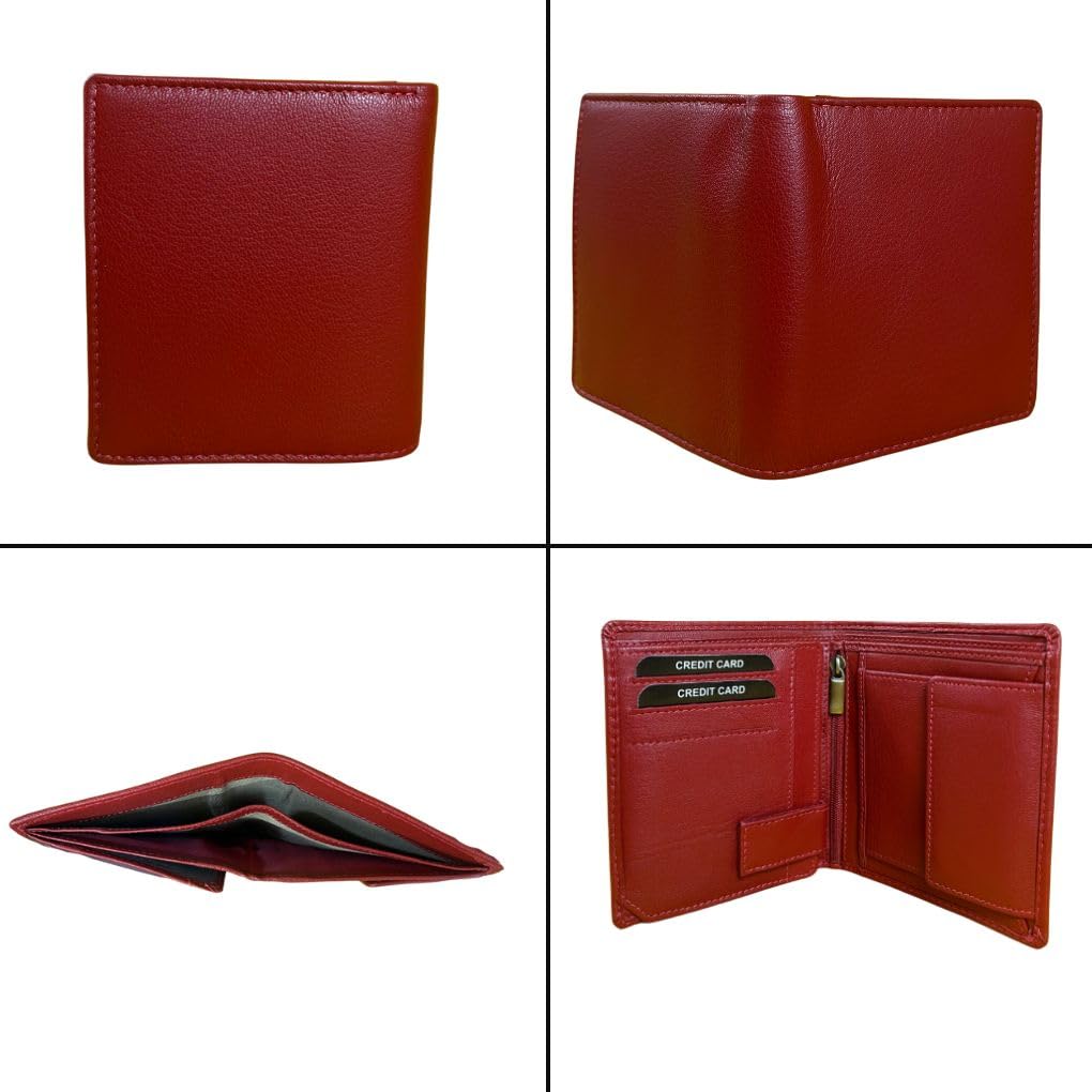 Madosh Genuine Leather Men's Wallet Red Bifold Purse | RFID Protected | Cards Holder Coin Pocket